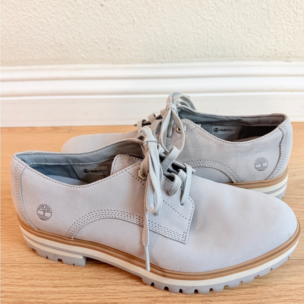 Timberland Gray Leather Oxford Lug Sole Shoes Women’s Size 8.5 Lace Up - Picture 5 of 8